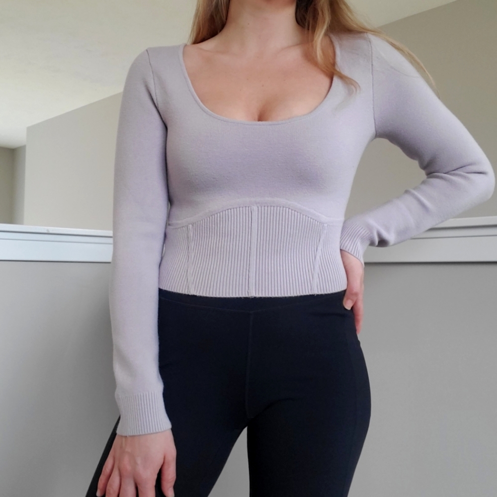 Abercrombie Ribbed Slim Corset Sweater Purple Grey Small